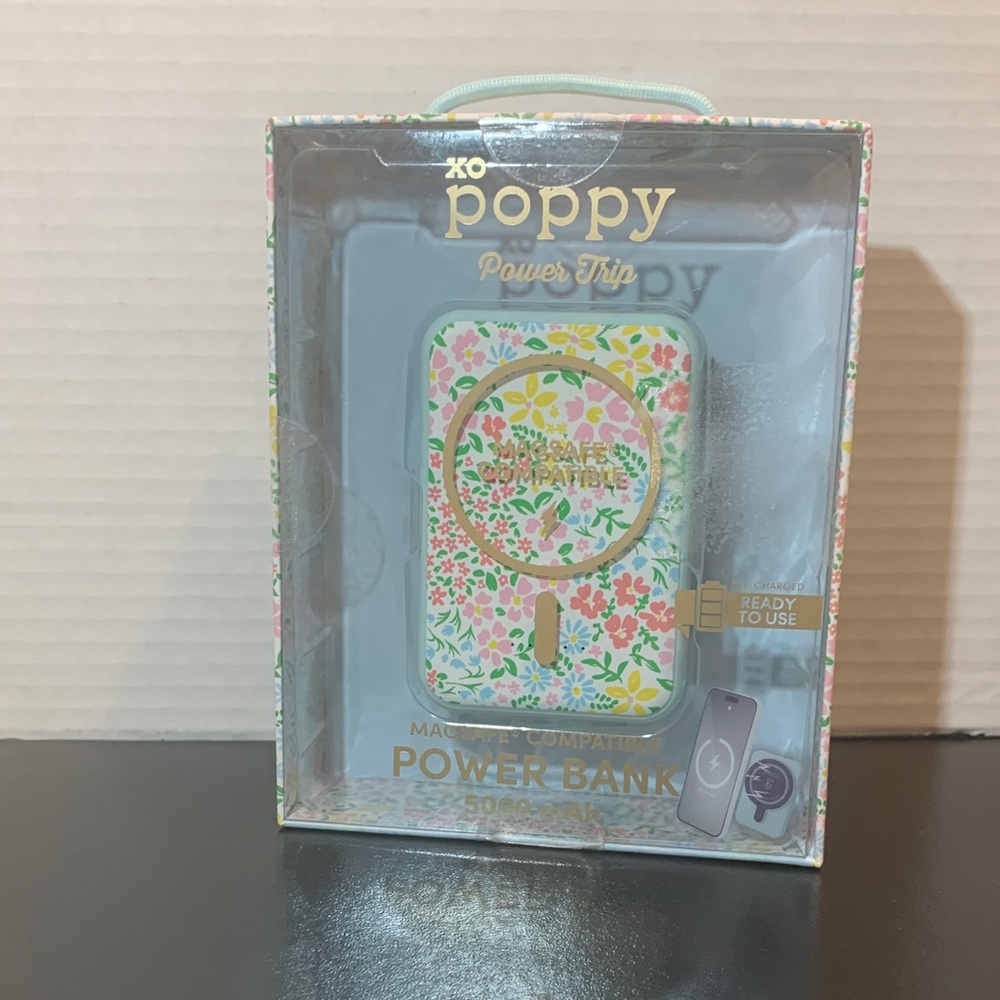 XO Poppy Floral Power Bank - White